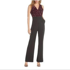 Harlyn Sequin V-Neck Sleeveless Top Jumpsuit In Black & Plum New With Tag-Size L